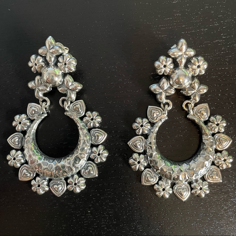 SOLD NWOT Arya Sterling Heart Flower Crescent Drop Earrings